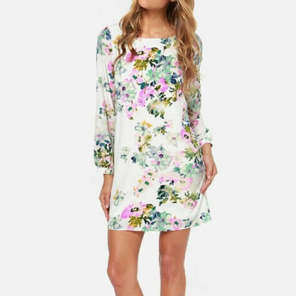 Lulus Pink Owl long Sleeve Shift Dress